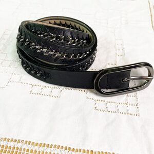 Black Braided Chain Link Belt  Women's Size M Faux Leather Waist Belt
